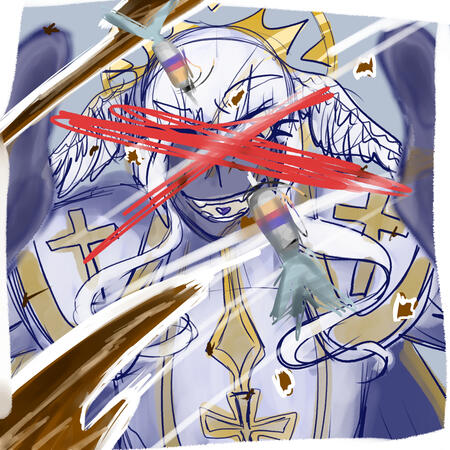 A torn up photograph that looks like it was used as a dartboard